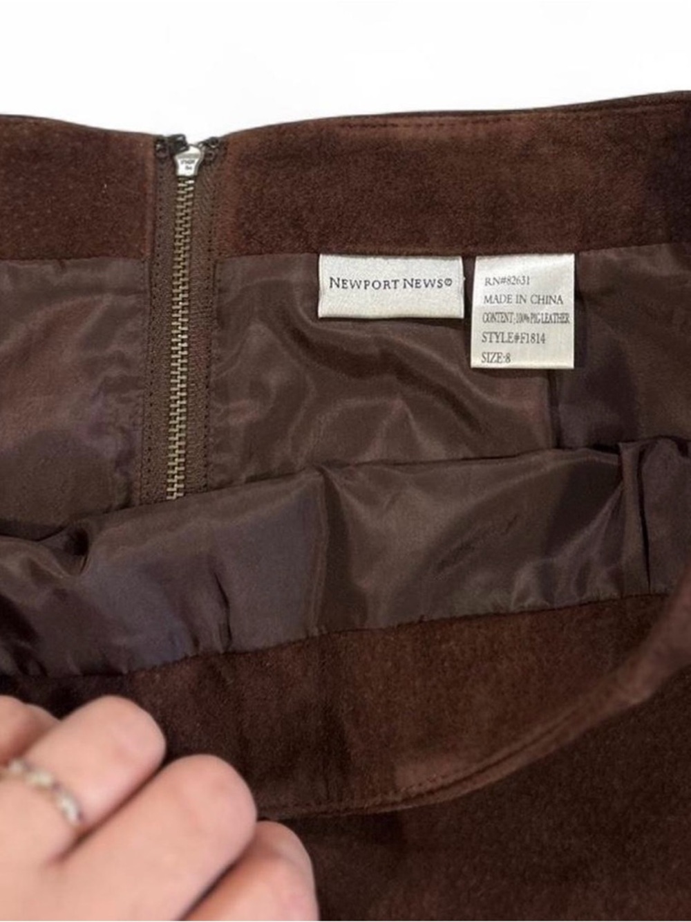 Chocolate Brown Patch Suede Midi Genuine Leather Skirt Size 8* Newport News - Picture 2 of 7
